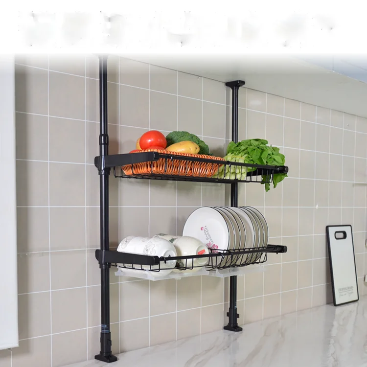 

Kitchen Shelves 2 Layers Retractable Shelf Perforated Dish Rack Retractable Sink Drain Rack