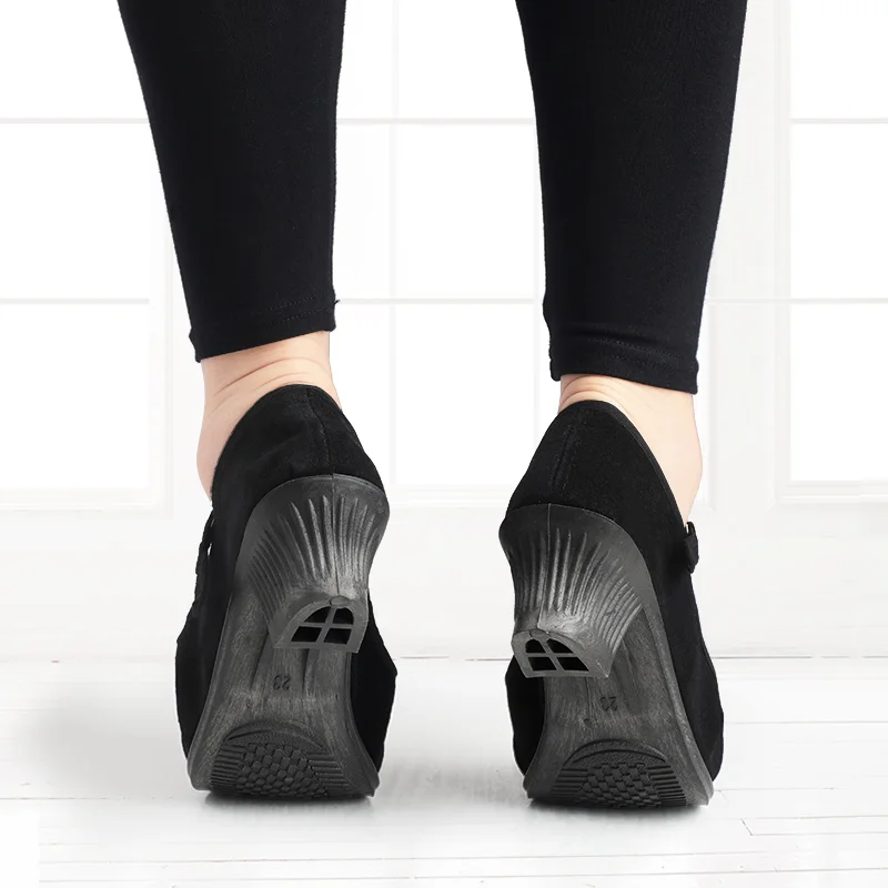 Casual Dance Shoes Yangko Ballet Shoes Rubber Sole Buckle Clasp Slippers Soft Black Gymnastics Shoes With 3.5cm Heel