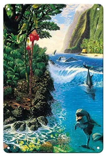 

Остров гармония-Гавайские дельфины (nai'а)-от эндрюля анненберга металлический жестяной знак