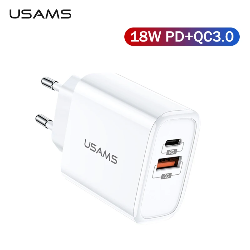 USAMS Быстрая зарядка QC3.0 PD3.0 USB зарядное устройство для iPhone X ЕС США штекер мобильного телефона быстрое зарядное устройство для samsung один USB настенный заряд