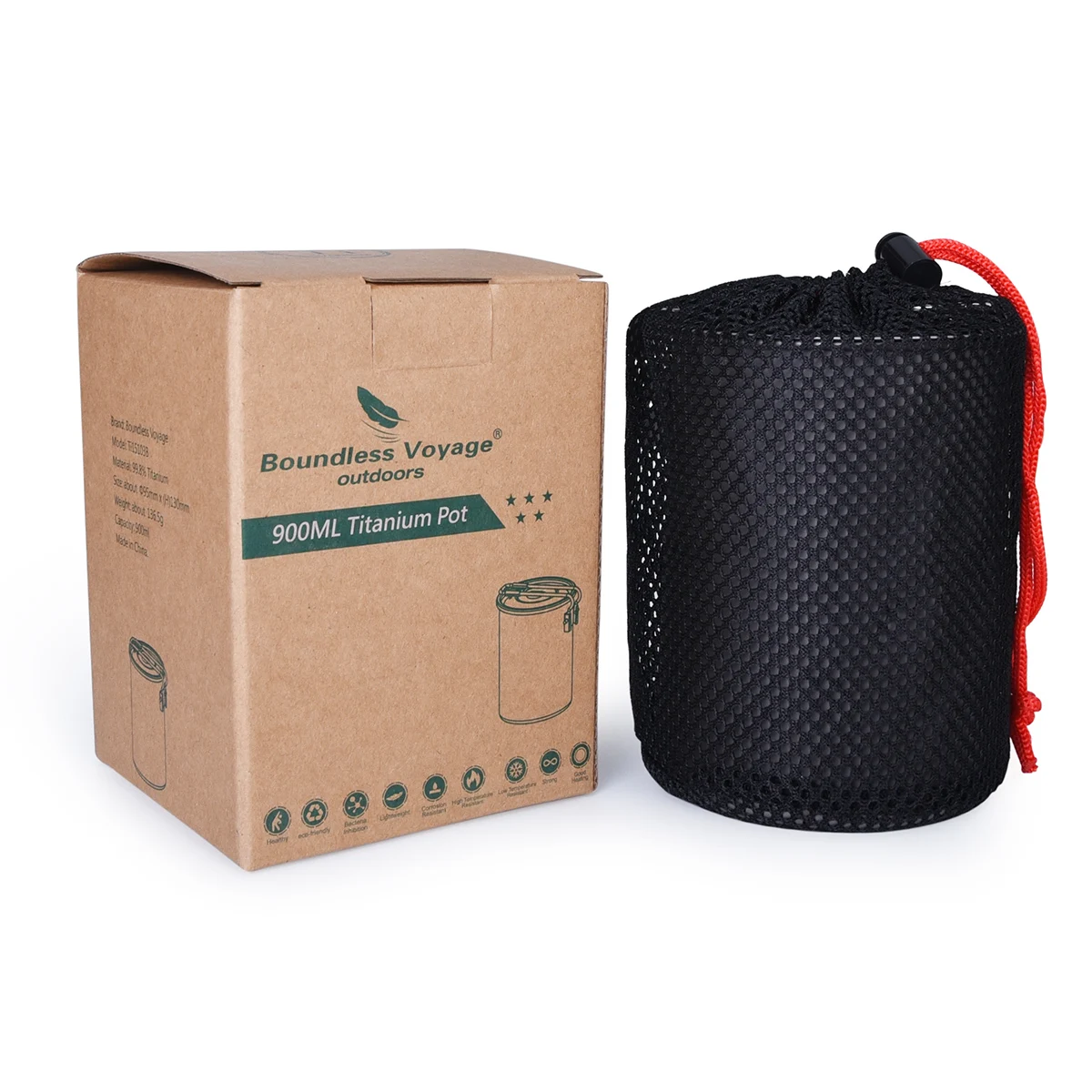 

Titanium Pot with Lid Folding Handle Portable Camping Hiking Picnic Water Rice Food Bowl Cup Bottle 900ml