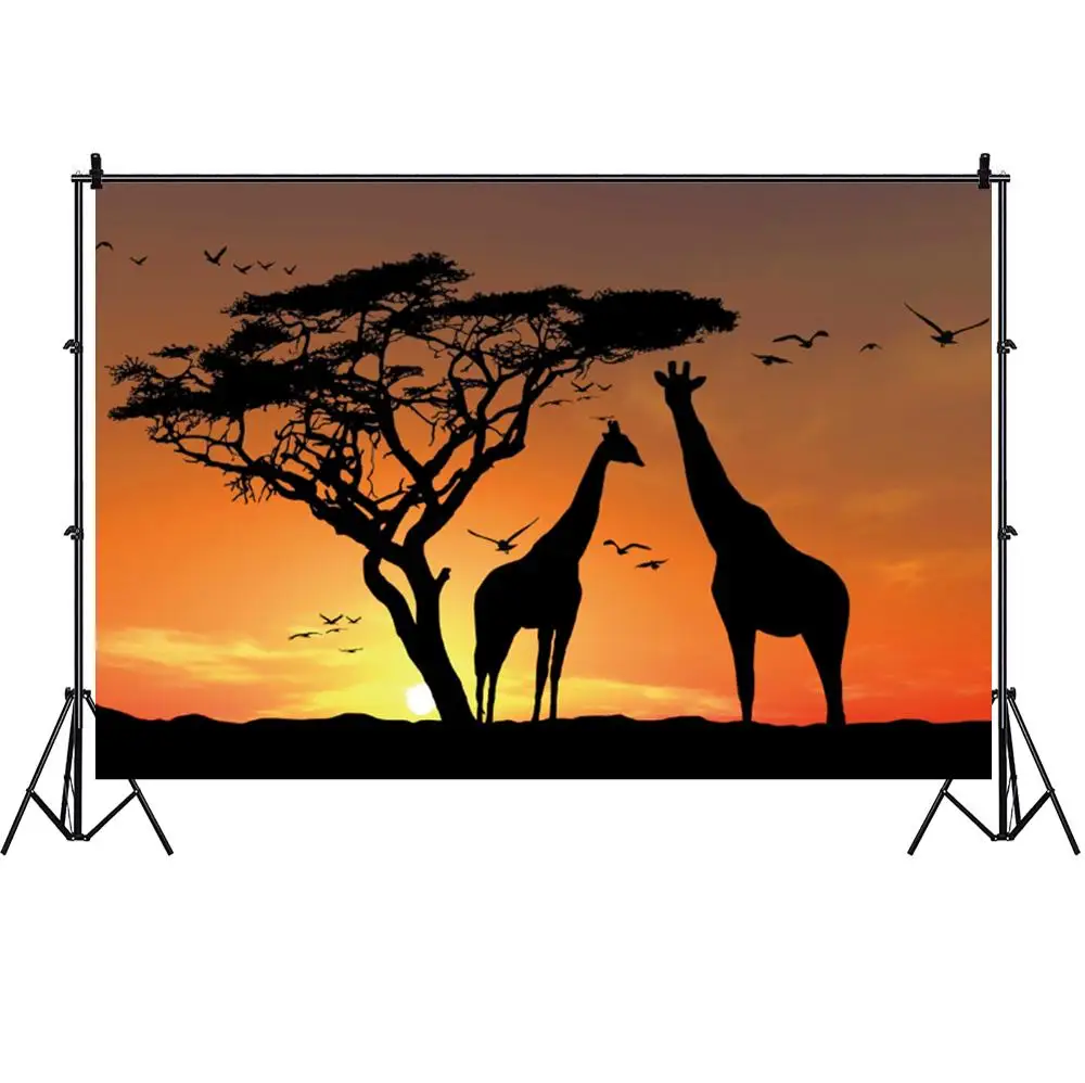 African Jungle Animal Giraffe Safari Photo Backdrop Birthday Party Photography Background Studio Prop Decoration