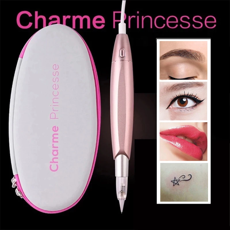 Dermografo Pink Charme Princess Tattoo Machine Semi Permanent Makeup Microblading Digital Pen for Eyebrow Lip Eyeliner Tattoo