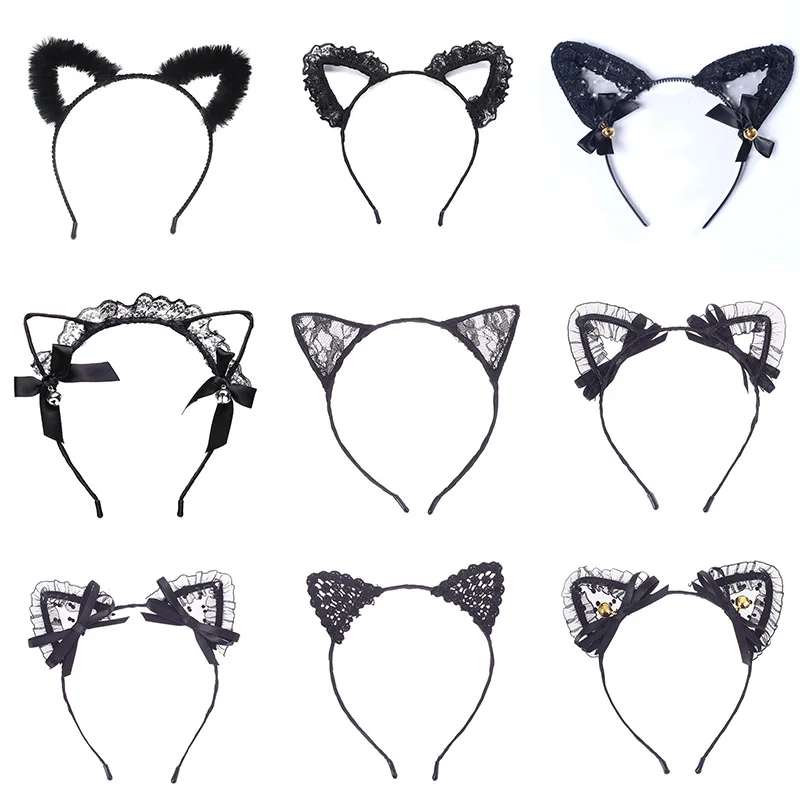 Обруч для волос Женский кружевной с кошачьими ушками |