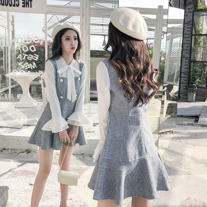 Корейское женское платье с оборками шифоновое в стиле пэчворк расклешенными