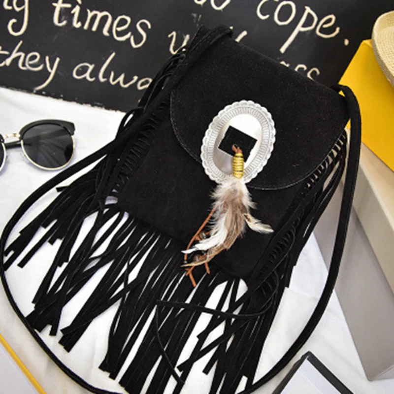 Женские винтажные сумки на плечо с кисточками и конвертом женские одноцветные