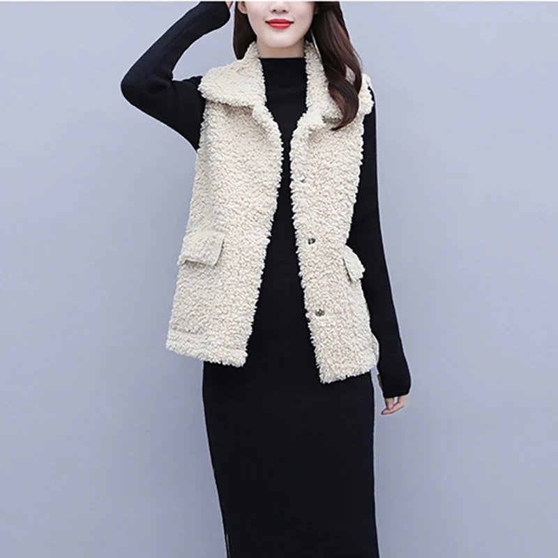 

AECU зимний женский теплый жилет, куртка из искусственной овечьей шерсти, женский жилет без рукавов, женский жилет без рукавов, кардиган