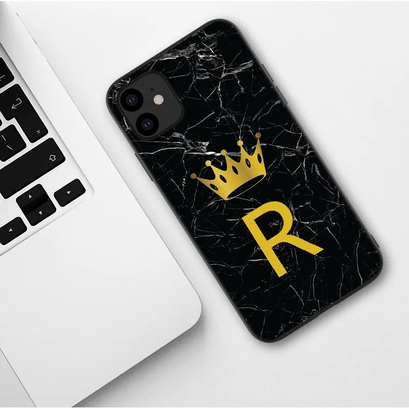 TPU Пользовательский именной чехол для телефона для iphone 11 Pro Max с надписью монограмма черный мрамор Золотая Корона чехол для iphone X XR XS MAX 6 7 8 Pus - Цвет: TPU