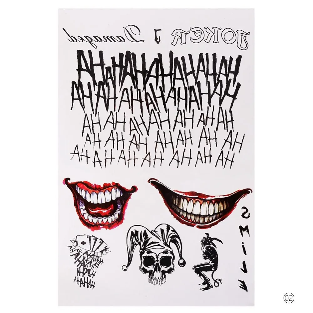 Temporary Tattoo Sticker Skull Joker Clown Pattern Tattoos Waterproof Water Transfer Body Art Fake for Women Men | Красота и здоровье