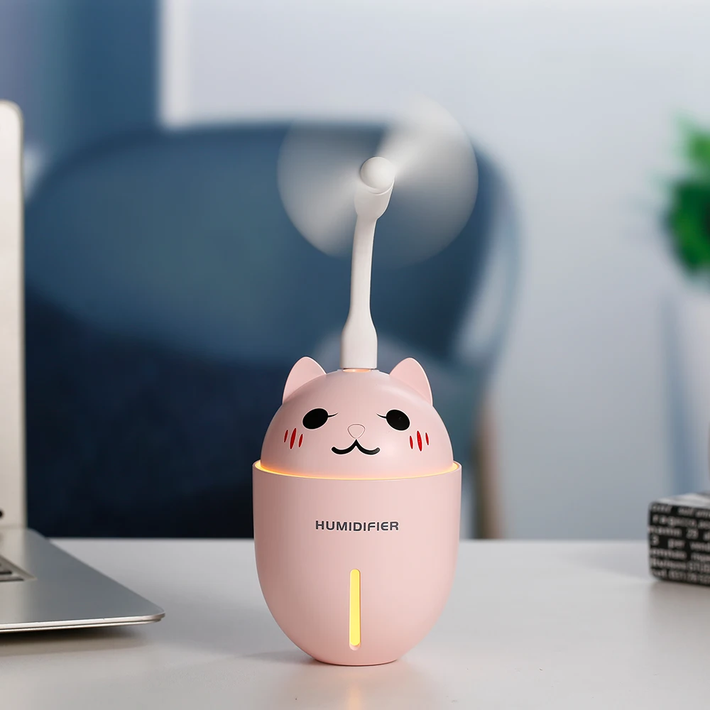 

3 in 1 Multifunction 320ML USB Air Pet Humidifier Ultrasonic Cool-Mist Adorable Pet Mini Humidifier LED Night Light Mini USB Fan