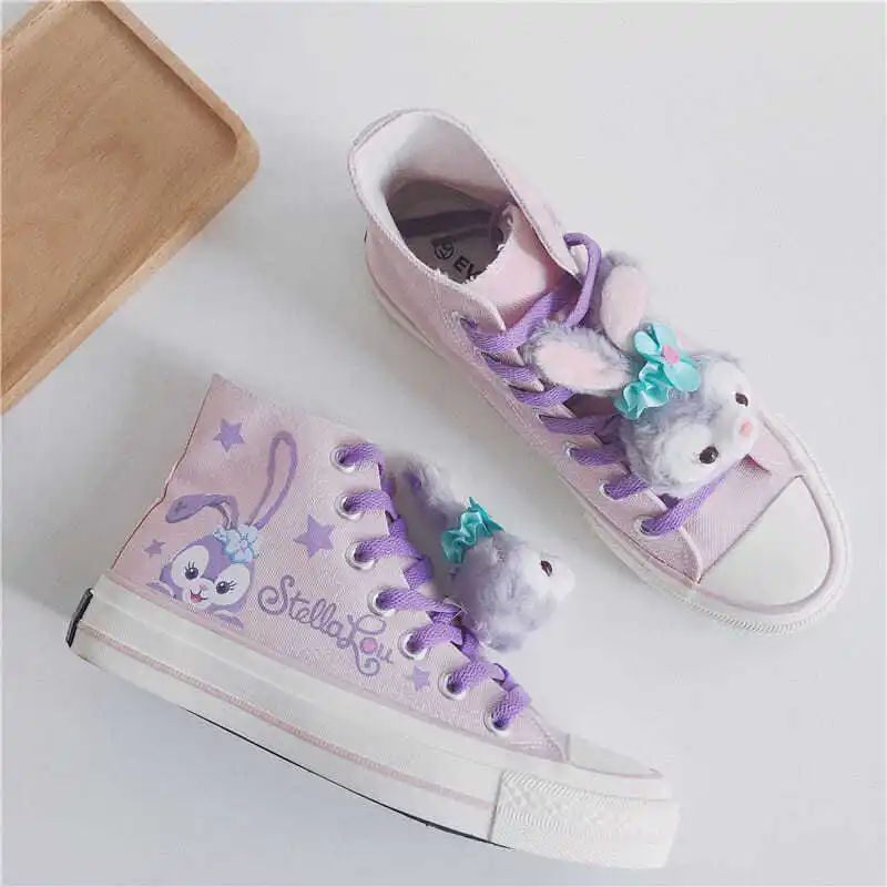 

Disney Canvas Shoes Star Delu High Top Student Pink Purple Girls Flat All-match Canvas Shoes