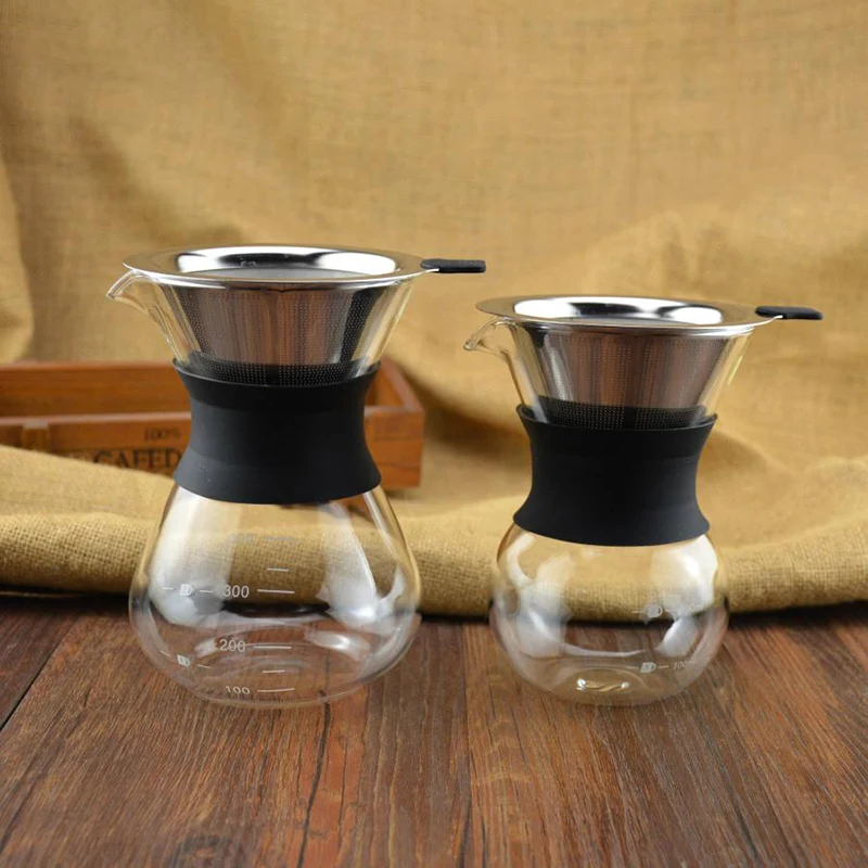 Reusable Glass Coffee Pot Manual Maker Stainless Steel Filter Durable Drip Coffeeware 200/400ml | Дом и сад