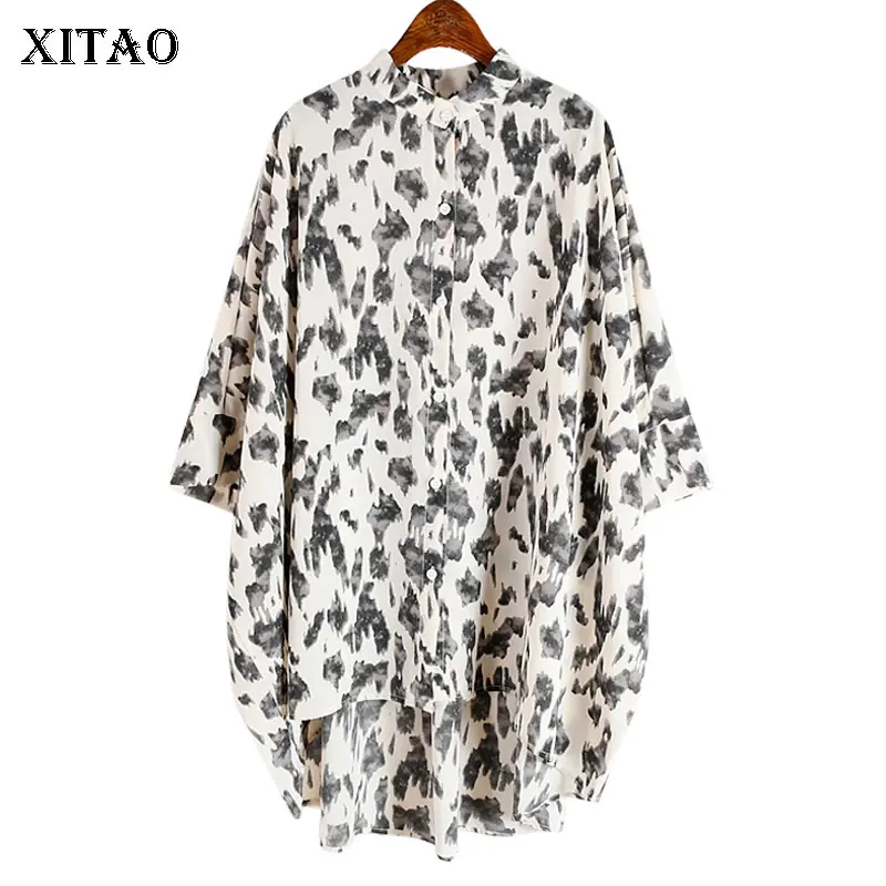 Женская блузка с винтажным принтом XITAO летняя Свободная полурукавами и