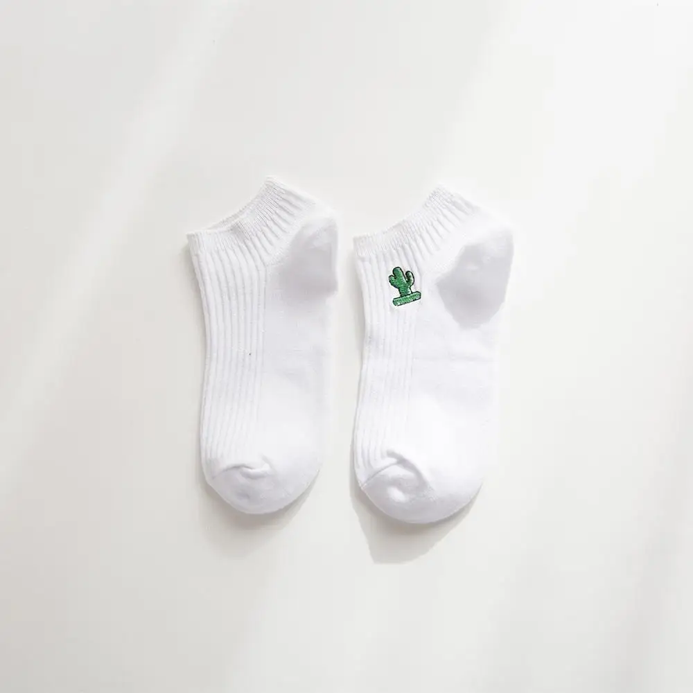 Cactus Short Женские белые милые носки в стиле Харадзюку, женские короткие носки, хипстер, скейтборд, по щиколотку, забавные носки, вышивка, кокс, девушка, убийца, кактус, любовь - Цвет: Cactus Short