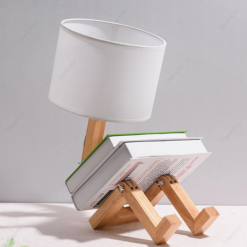 

Robot Wood Table Lamps for Living Room Modern Wooden Led Stand Desk Light Fixtures for Bedroom Bedside Lamp Standing Home Decor
