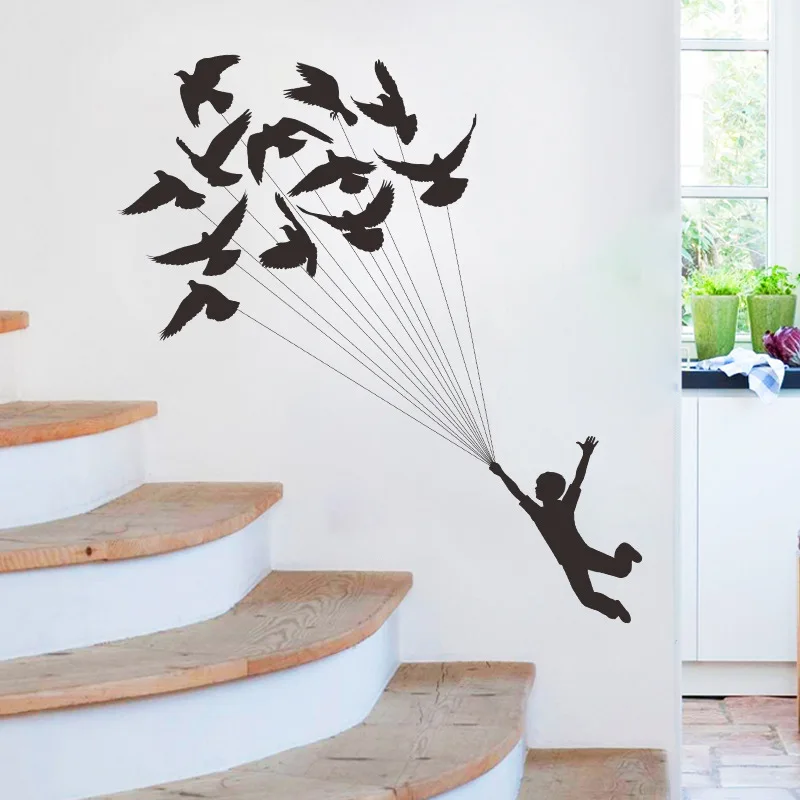 

Personality Child Birds Wall Stickers Decals Removable Living Room Bedroom Home Wall Decals DIY Art Decoration