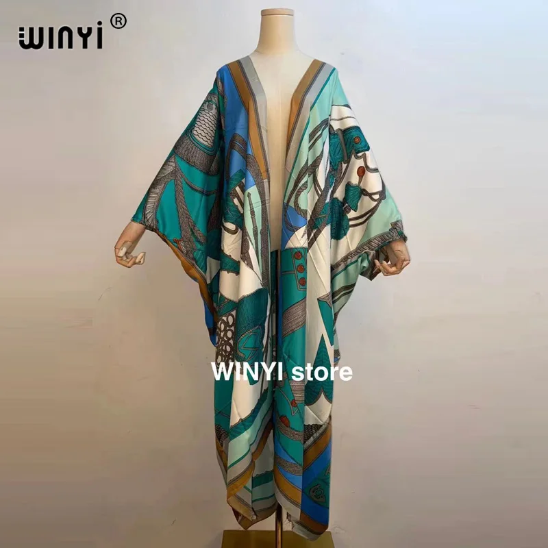 

Middle East Sunmer WINYI Women Cardigan coat loose Long Dress Cocktail Party Boho Maxi African Holiday Batwing Sleeve Silk Robe
