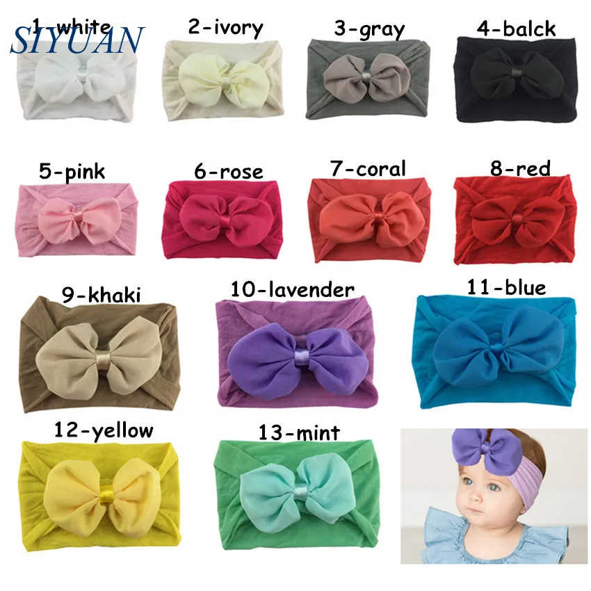 1pcs/lot Kids Lovely Hair Bow Headband Soft Wide Elastic Nylon 2019 Newest Hairband Ear Turban HB103 | Аксессуары для одежды