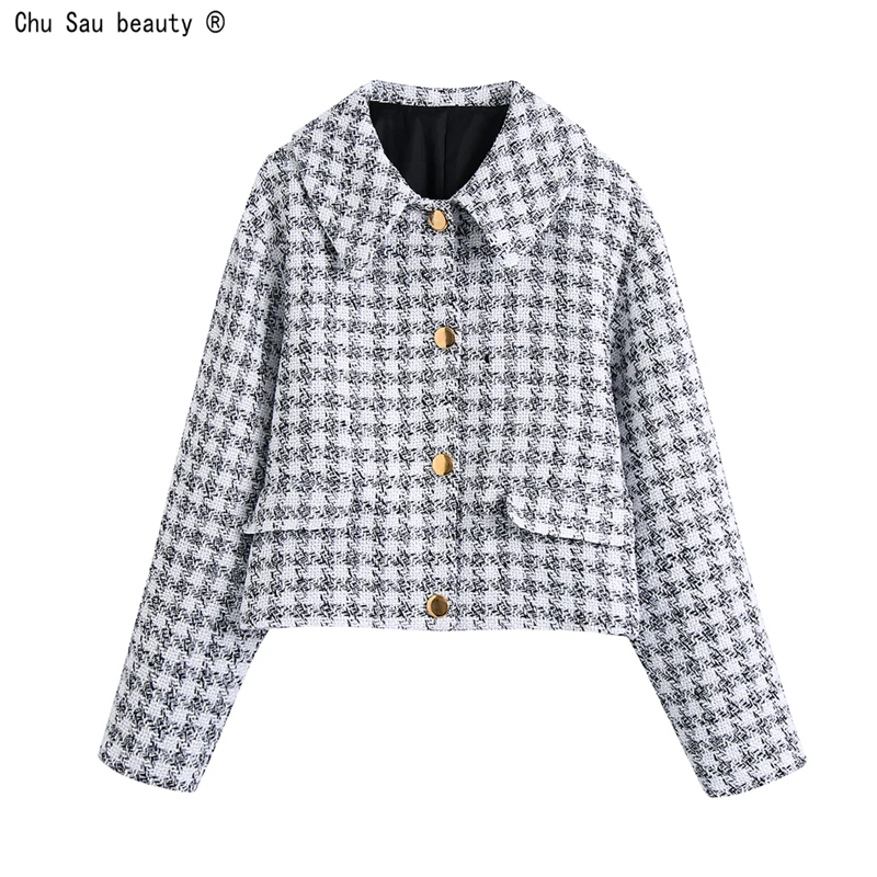 

Женская Повседневная шерстяная прямая куртка, винтажная однобортная куртка из твида с отложным воротником и длинным рукавом, осень 2021