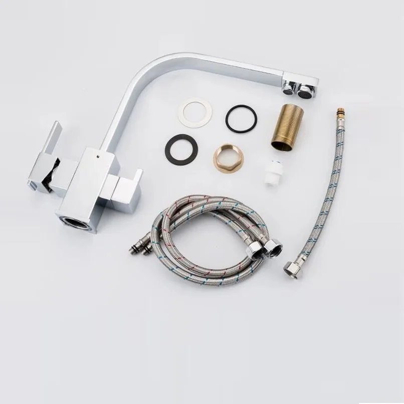 

Kitchen Faucets 360 Degree Rotation Black Square Water Filter Tap Water Faucet Solid Brass Kitchen Sink Water Mixer