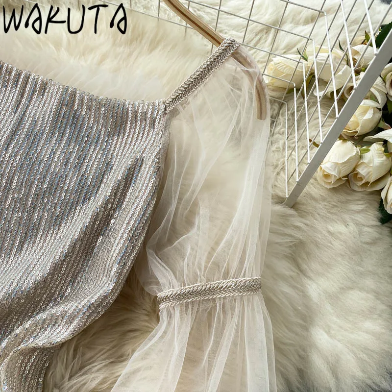 WAKUTA с блестками Наряд для облегающее мини платье женское элегантное винтажное