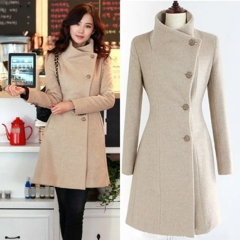 

2021 Women New Fashion Lapel Wool Coat Ladies Autumn Winter Manteau Femme Overcoat Cotton Mixing Long Slim Coats High Quality