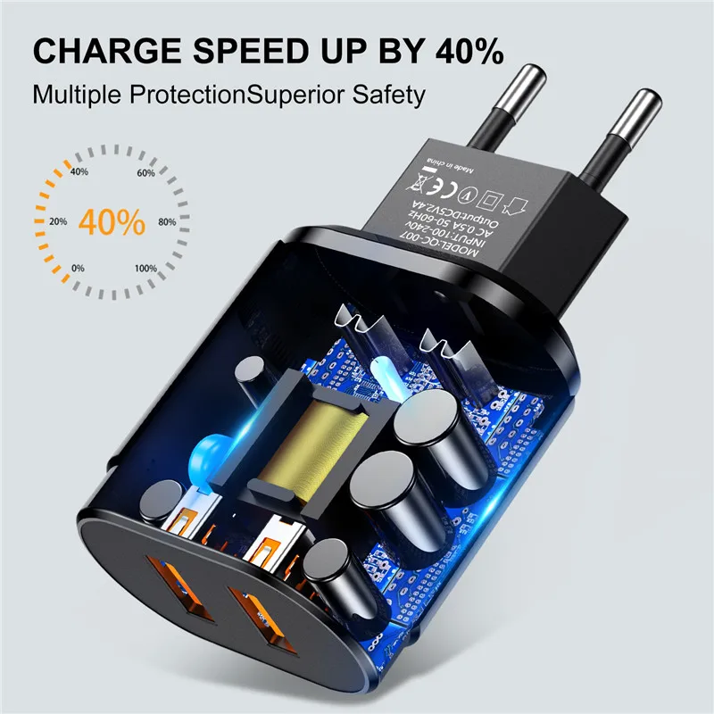 GTWIN Quick Charge EU/US Plug 2.4A двойной USB адаптер для быстрой зарядки настенное