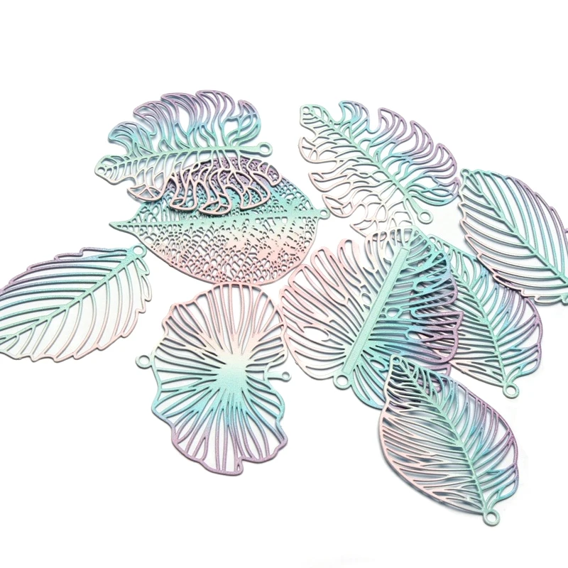 10 шт./лот градиентные медные Подвески радужного цвета с полыми листьями подвески