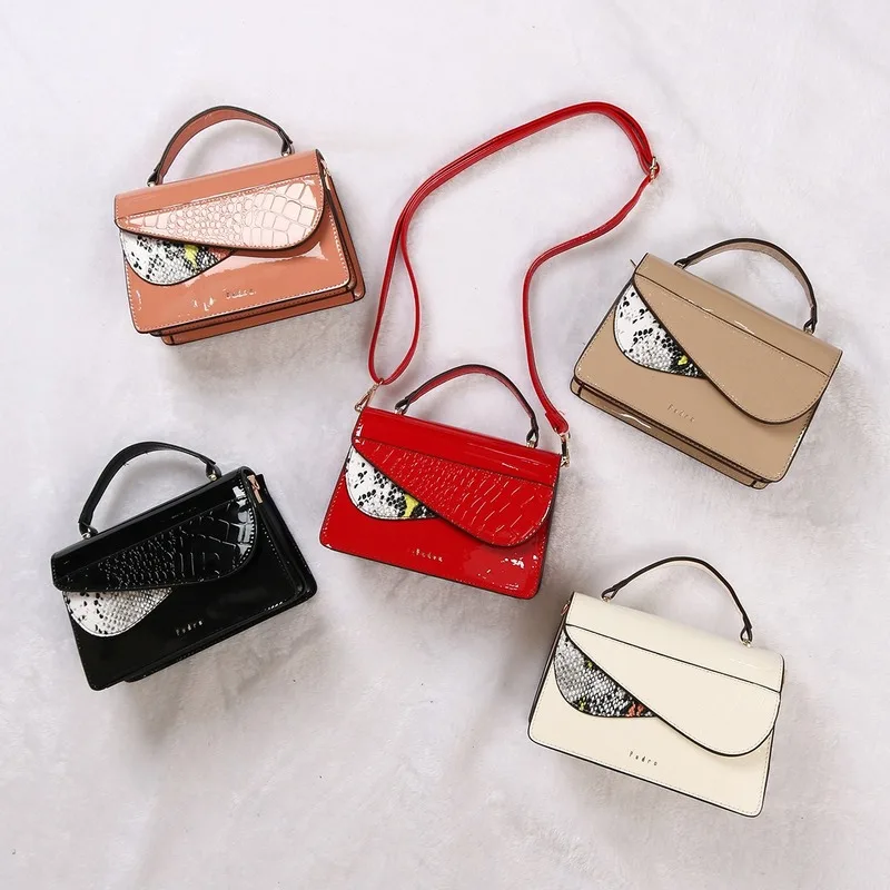 

Free shipping bright color leather hit color snake print handbag multifunctional crossbody bag small square shoulder bag
