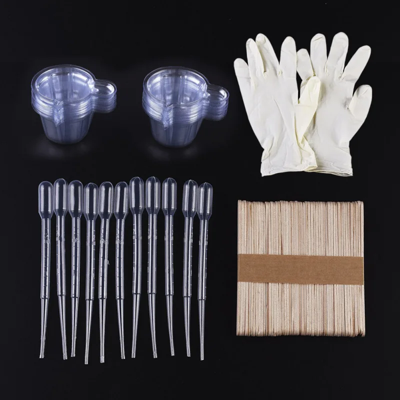 

DIY Epoxy Resin Craft Jewelry Making Tools Set with Disposable Plastic Cups Dropper Rubber Gloves Wood Sticks for Resin Mold Kit