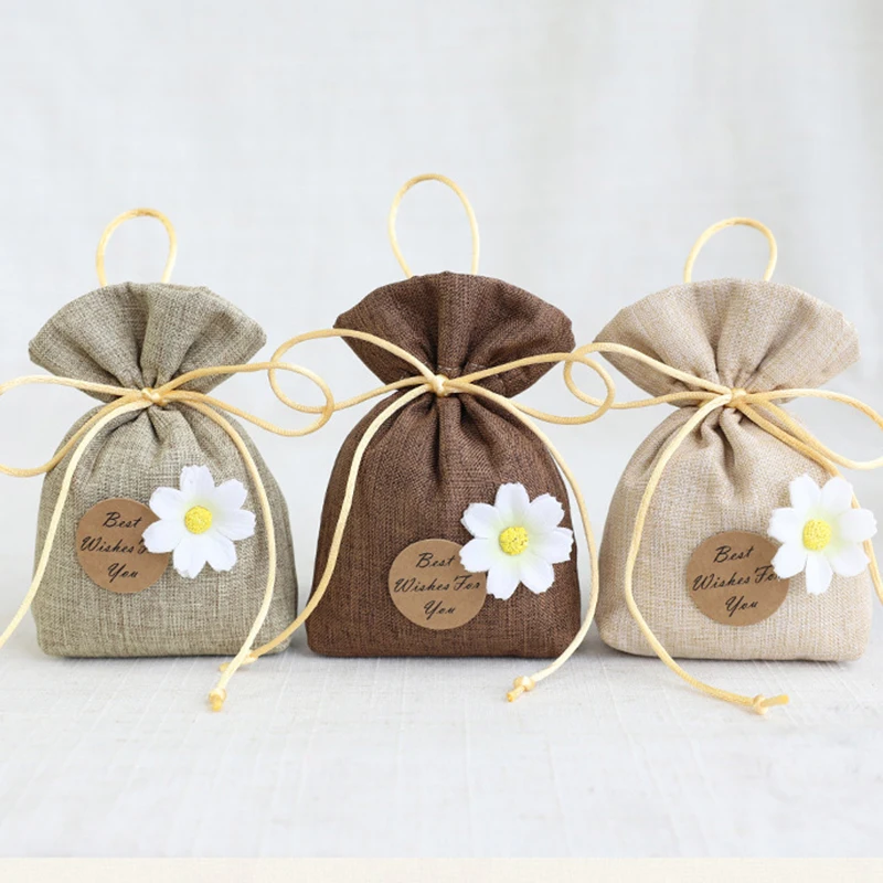 

Natural Burlap Bags Jute Hessian Drawstring Sack Wedding Favor Gift Pouches Home Party Decoration Crafts Pack Festive Supplies