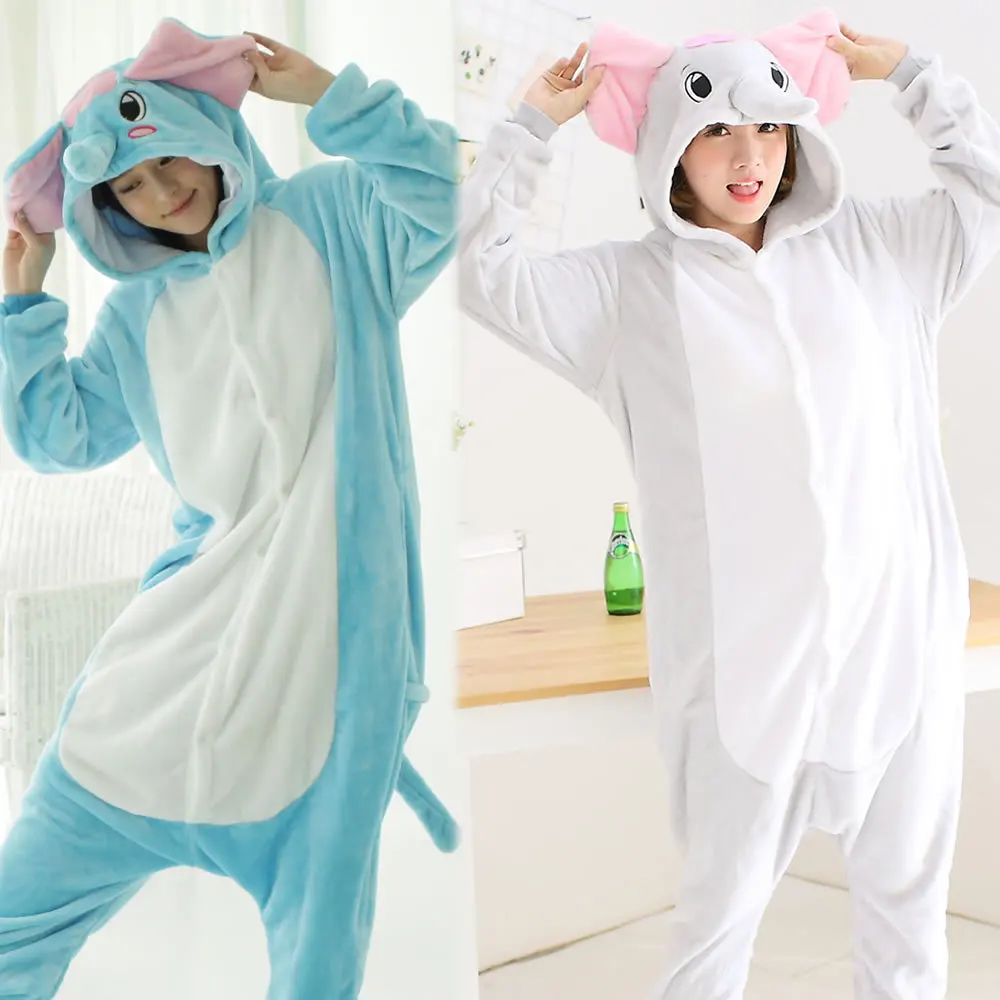 

Women's Flannel Pajamas Cute Animal Blue Elephant Cartoon Sleepwear Jump Suits for Women