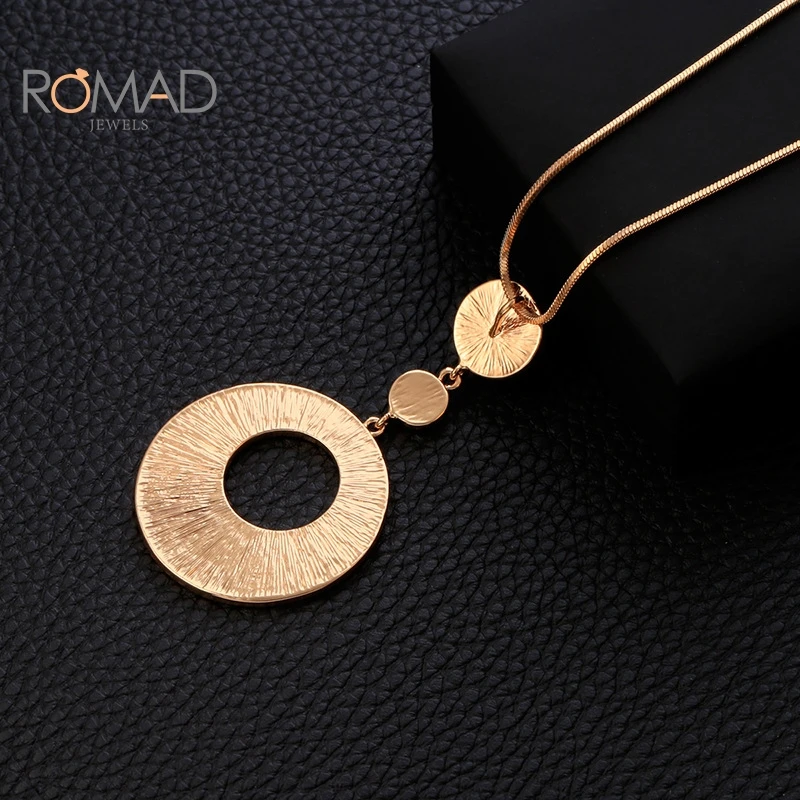 

ROMAD 2020 New Circles Black Crystal Pendant Necklaces For Women Fashion Long Chain Necklace Fashion Jewelry Accessories