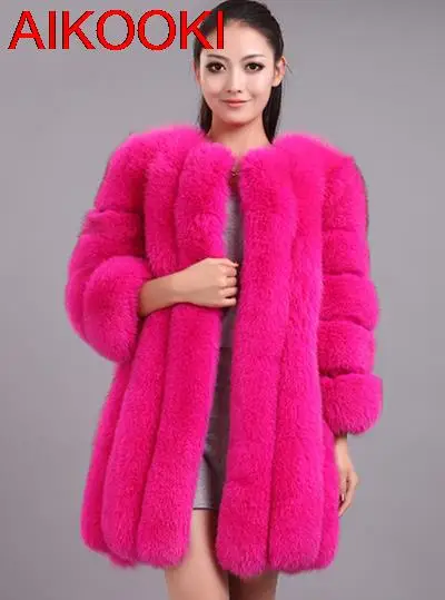 

AIKOOKI S-4XL Winter Luxury Faux Fox Fur Coat Slim Long Pink Red Blue Faux Fur Jacket Women Fake Fur Coats manteau fourrure