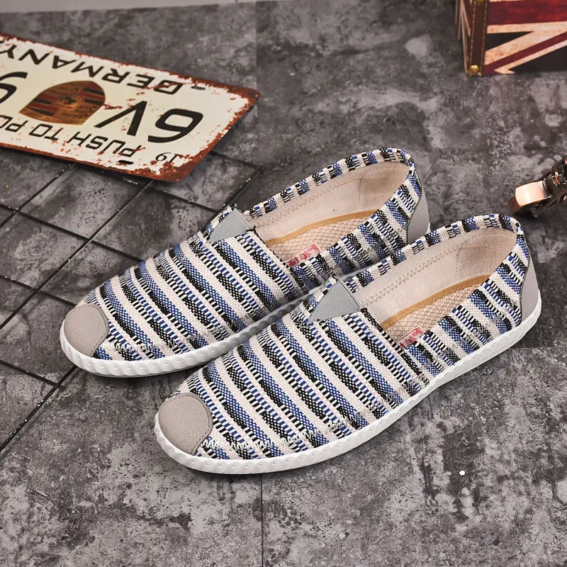 

Summer New Men's Flat Casual Shoes Breathable Leisure Slip on Male Loafers Gingham Slip on Men Casual Canvas Shoes