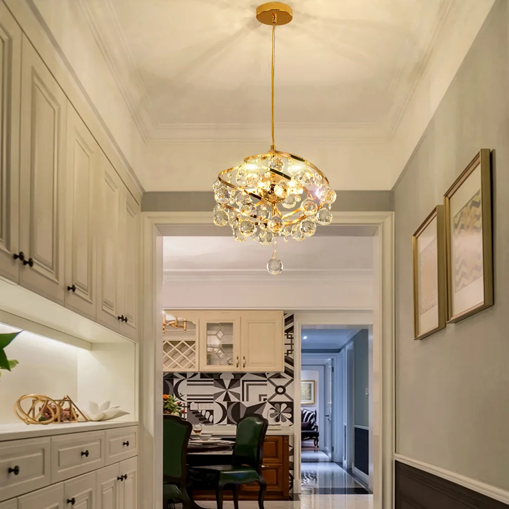 

European Crystal Corridor Aisle Small Chandelier K9 Crystal Porch Balcony Entrance American Restaurant Bedroom Golden Chandelier