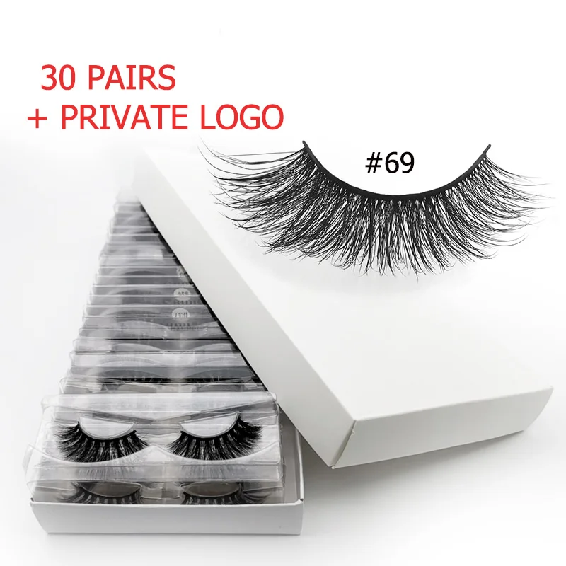 30pairs69WWITHLOGO 30 пар ресниц Объемные ресницы оптом 3d норковые ресницы Объемные норковые ресницы натуральный макияж Накладные ресницы «maquiagem» cilios - Цвет: 30pairs69WWITHLOGO