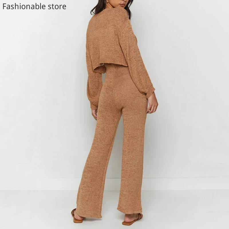

Women Winter Autumn 2pcs Set Casual Style Solid Color Long-sleeved Sweater and Pants Suit