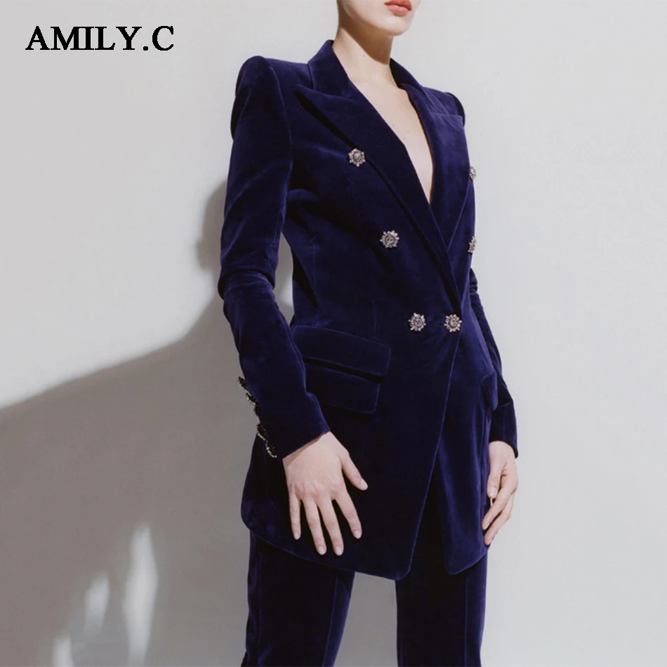 Amily.c 2020 Новая зимняя женская синяя куртка с длинными рукавами и 2 предмета из двух