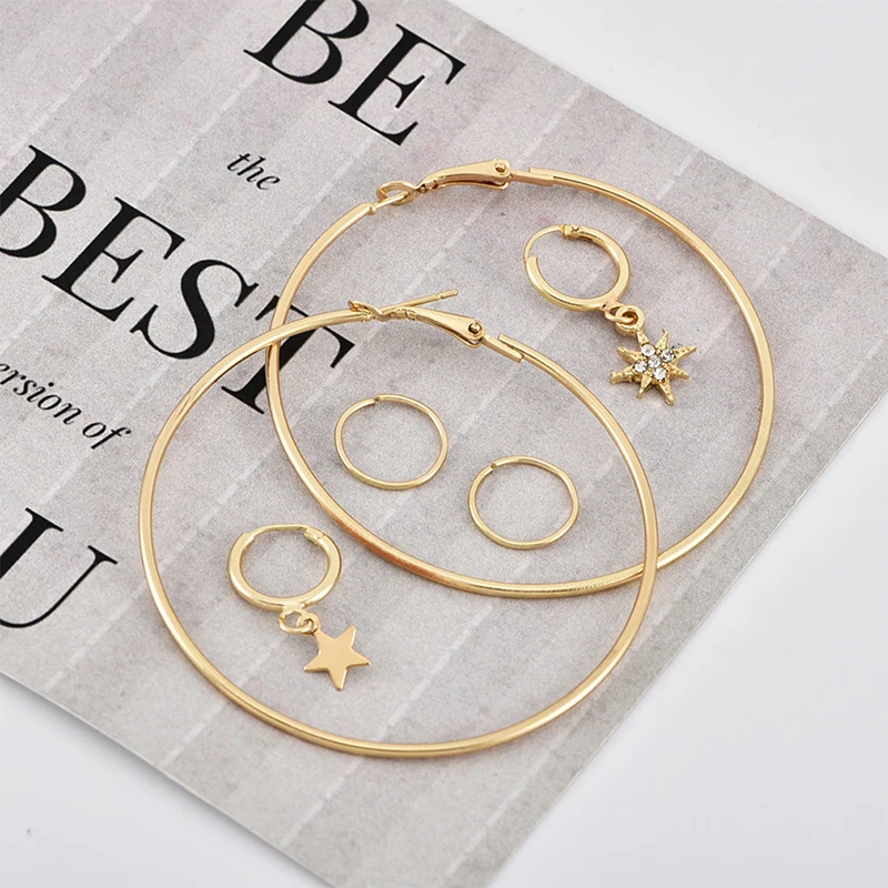 2019 новые серьги модный тренд звезды Солнце большие круглые комбинация серег