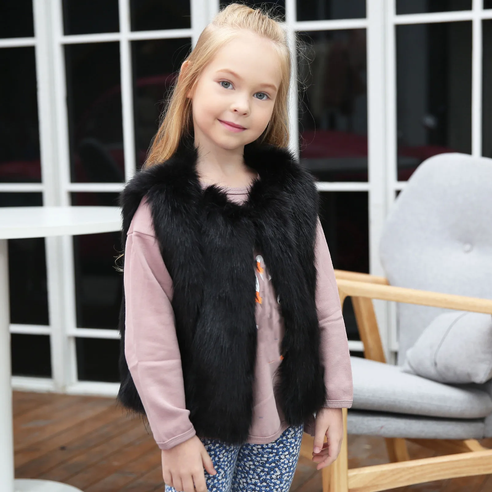 Жилет детский из искусственного меха для девочек зимний теплый плотный |