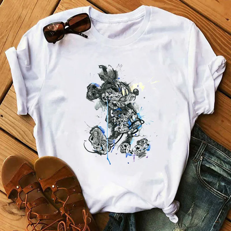 

Mickey Mouse Graphic Watercolor Printed Women T-shirt Female Fashion Short Sleeve Tshirts Girls Disney Cartoon Casual Tops Tee