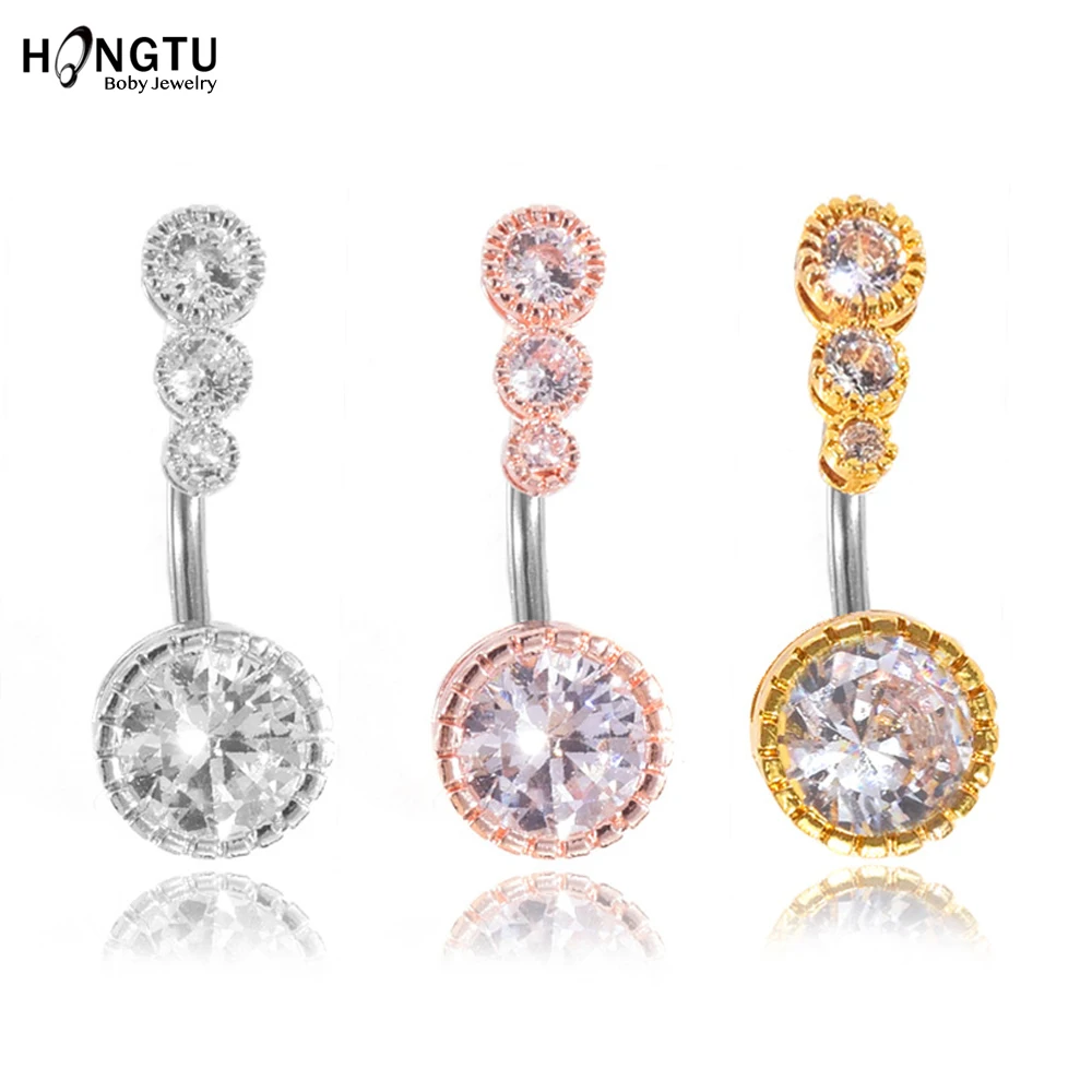 

1PC Zirconia Navel Piercing Belly Button Bar Rings Steel Crystal Zircon Rhinestones Round 14G Nombril Ombligo Piercing Jewelry