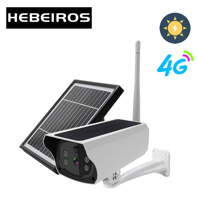 

Hebeiros 4G LTE SIM Card Camera Outdoor HD1080P Wireless Solar Power Battery Camera 2MP PIR CCTV Security Surveillance IP Camera