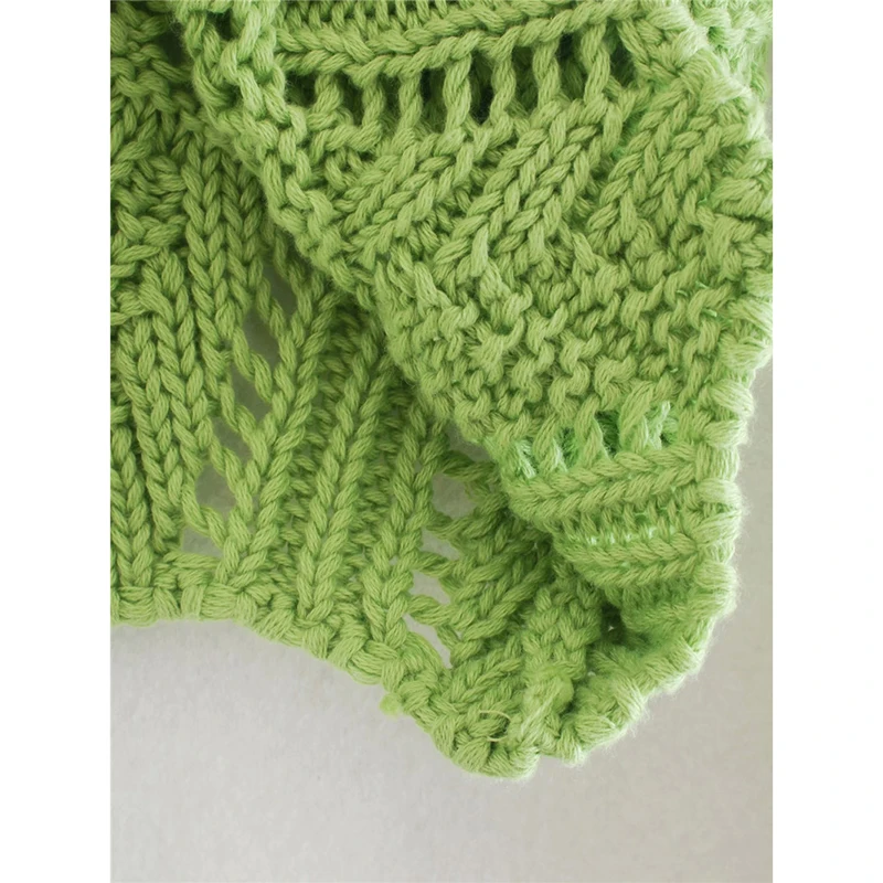

Single Breasted Knitted Cardigans Hollow Out Sweaters Chic 2021 Women Casual Summer Green Sweater Chic Lady Fashion Long Sleeve
