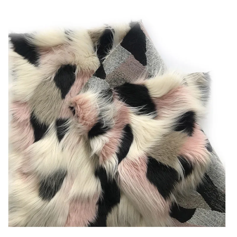 Подкладка из искусственного меха розовая бежевая квадратная жаккардовая