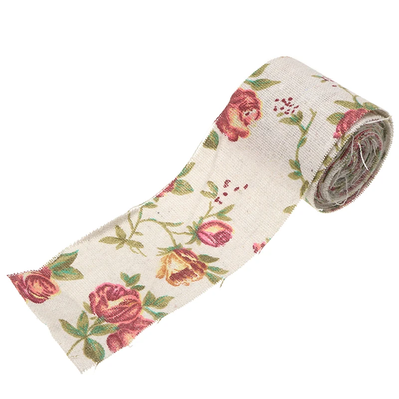 Винтажная лента из мешковины с розовым цветочным принтом 300 см 1 шт. Свадебные