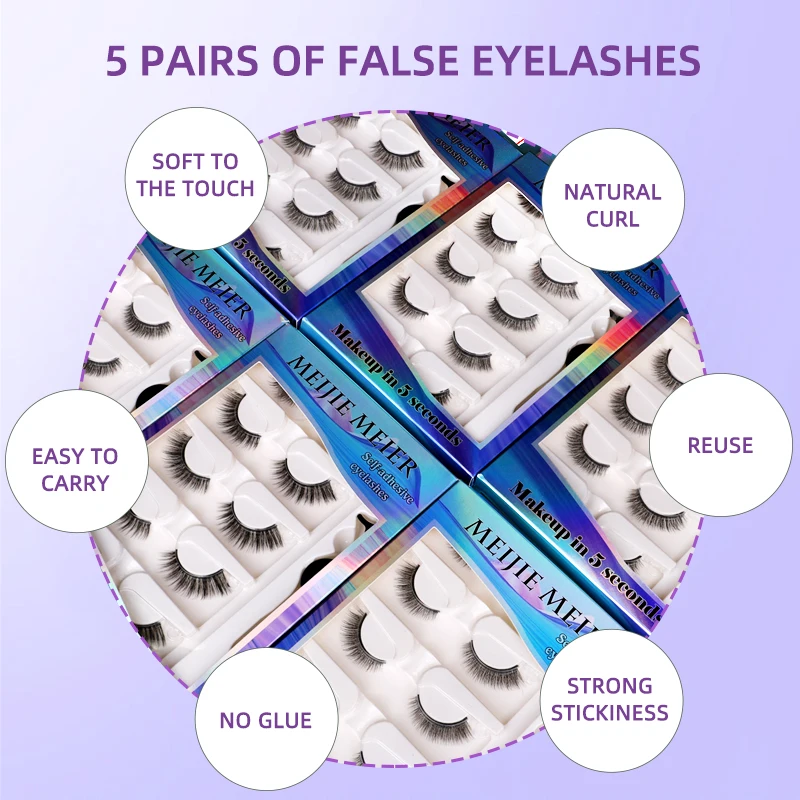 5 Pairs-Reusable Self-adhesive False Eyelashes with Tweezer Natural Waterproof Adhesive Tape Eye Lashes to Wear No Glue Needed | Красота и