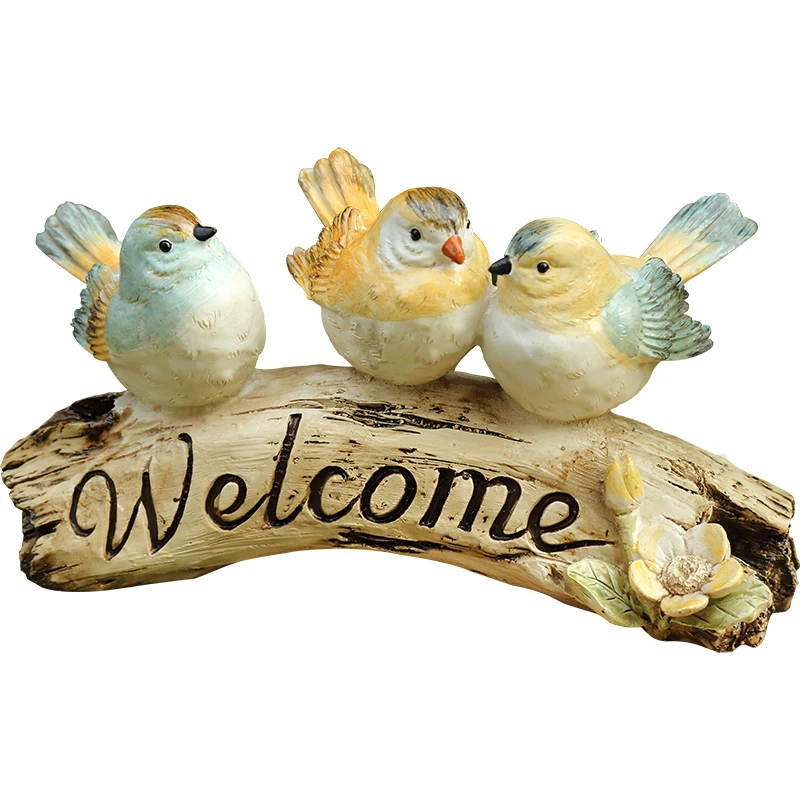 

Pastoral Resin Bird Welcome Card Accessories Courtyard Garden Balcony Figurines Crafts Outdoor Villa Park Ornaments Decoration