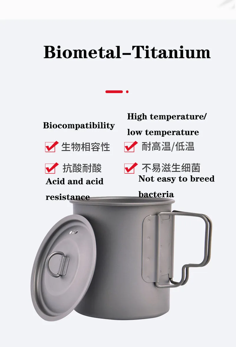 

Camping Mug Titanium Cup Tourist Tableware Picnic Utensils Outdoor Kitchen With Lid Equipment Travel Cooking Set Cookware Hiking